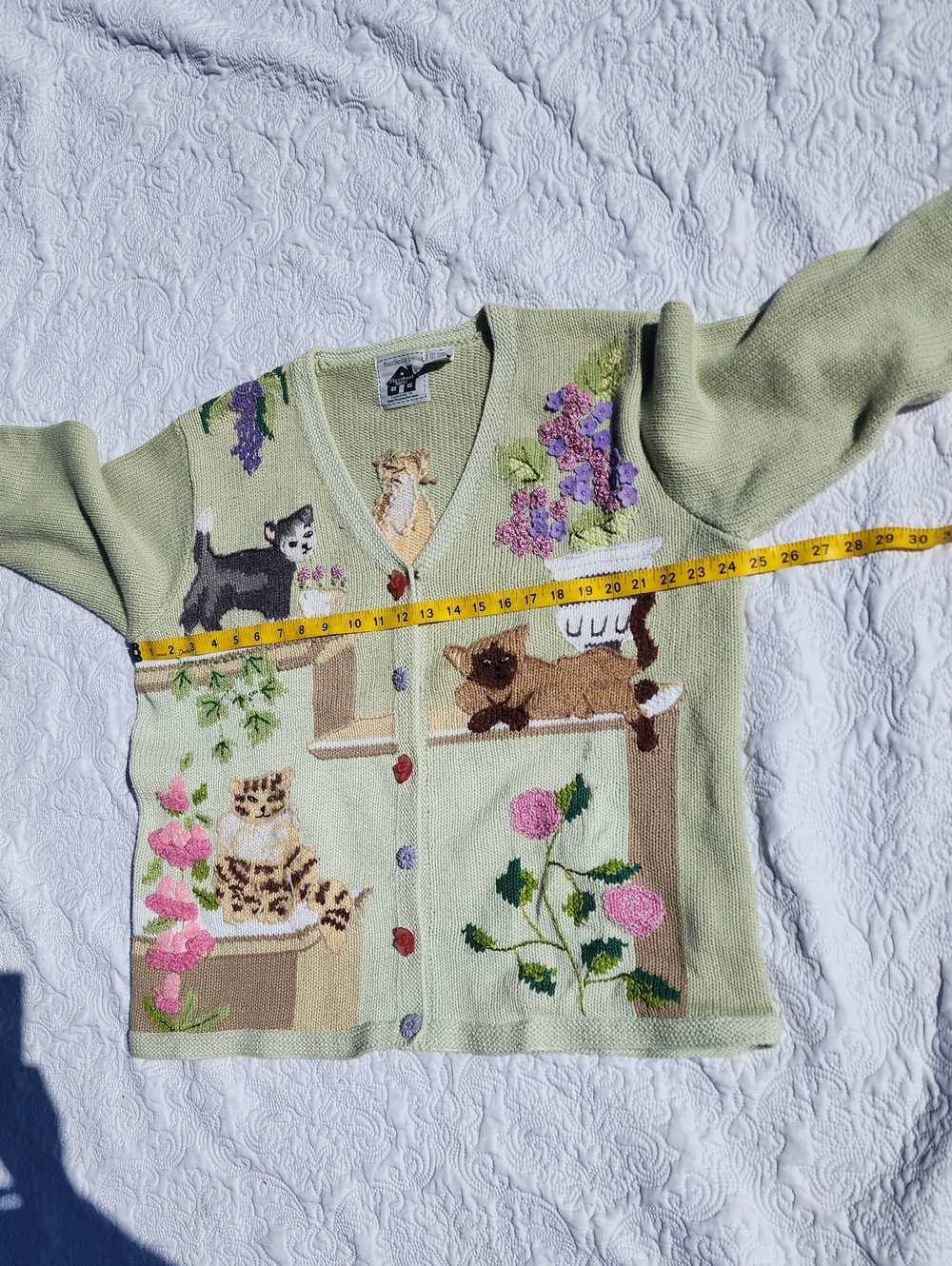 Storybook Knits V-Neck Cardigan Garden Cats Motif size 1X - Picture 15 of 16